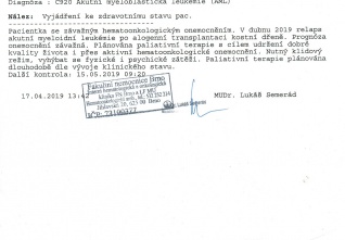 Lékařská zpráva - 17. 4. 2019